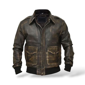 Handmade Men’s G-1 US Navy Flight Jacket – Distressed Black Genuine Leather – No Fur Collar – Gift for Him