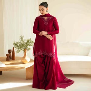 white christmas dresses 3 Piece Unstitched Heavy Embroidered Shamoz Silk Suit with Embroidered –  Turbolight main image 1