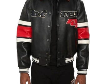 Vintage Black Avirex Leather Jacket Men’s Bomber Coat Retro 90s Streetwear Genuine Leather Aviator Style