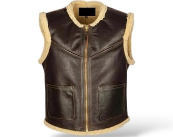 Aviator Brown Shearling Leather Vest Men’s B3 Bomber Vest Vintage Pilot Flying Style Real Sheepskin Waistcoat