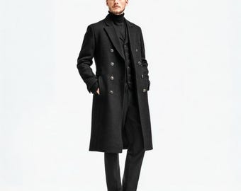 Men's Black Wool Long Trench Coat - Full Length Winter Overcoat - Classic Formal Dress Coat - Vintage Victorian Gothic Style Outerwear Men's Black Wool Long Trench Coat - Full Length Winter Overcoat - Classic Formal Dress Coat - Vintage Victorian Gothic Style Outerwear