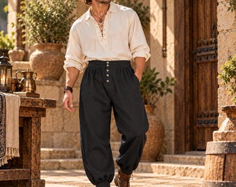 Men’s Renaissance Pants, Medieval Pirate Trousers, Viking Ren Faire Costume Pants, Steampunk LARP Outfit