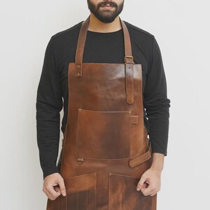 Handmade Leather Blacksmith Apron – Heavy-Duty Workshop Gear with Large Front Pockets – For Chef, BBQ, Butcher, Barber