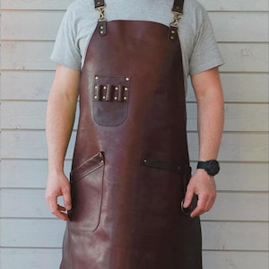 Handmade Leather Woodworking Apron – Durable Multi-Pocket Workshop Apron for Craftsmen – For Chef, BBQ, Butcher, Barber, Blacksmith