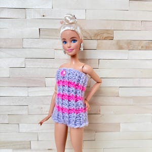 Hand Knitted Doll Clothes, Light Purple Romper for 11.5” Fashion Dolls, Summer Jumper Outfit, Cute Doll Gift, Handmade