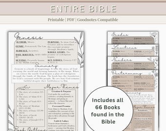 Digital Download Entire Book of the Bible Made Easy, Printable Bible Book Summaries, Bible Study Tool, 2 Sizes 8.5"x11" and 5"x7", Neutral