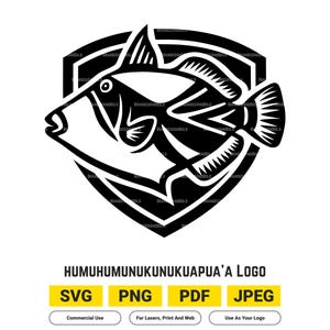 Humuhumunukunukuapua'a Clipart Logotyp | Black and White Vector Crest of the Hawaiian State Fish Reef Triggerfish svg png pdf jpg