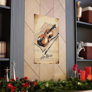 Musical Wall Art Print - Ave Maria Violin Poster, Home Decor, Music Lover Gift, Vintage Art, Music Room Decoration