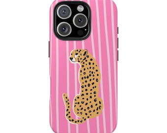 Stilvolle robuste Telefonhülle mit Leopardenmuster, trendige Handyhülle, niedliche Telefonhülle, Geschenk für Wildtierliebhaber, rosa Ästhetik