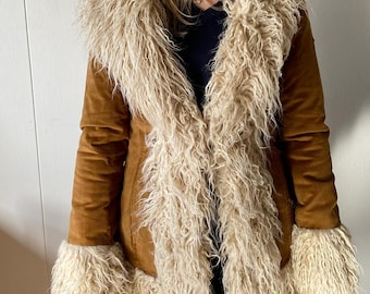 Handmade 70s Afghan Suede Shearling Coat: Penny Lane Boho Jacket