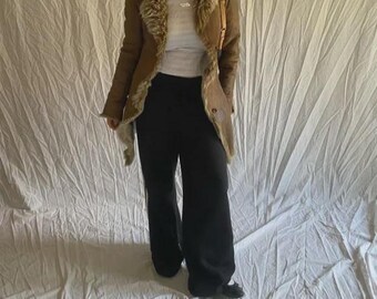 Women’s Handmade Brown Penny Lane Coat – Sheepskin Shearling Suede Winter Coat, Thoughtful Gift for Girlfriend