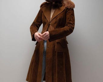 Handmade Brown Sheepskin Suede Coat: Vintage Penny Lane Afghan Style