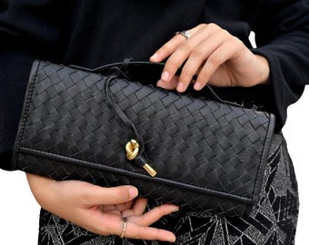 Handcrafted Woven Leather Knot Clutch | Timeless Evening & Party Bag