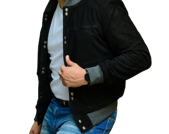 Men’s Black Suede Varsity Bomber Jacket | Gift For Him