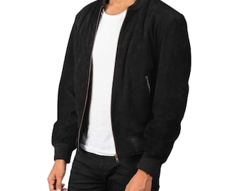 Men’s Black Suede Bomber Jacket | Real Leather Varsity Style