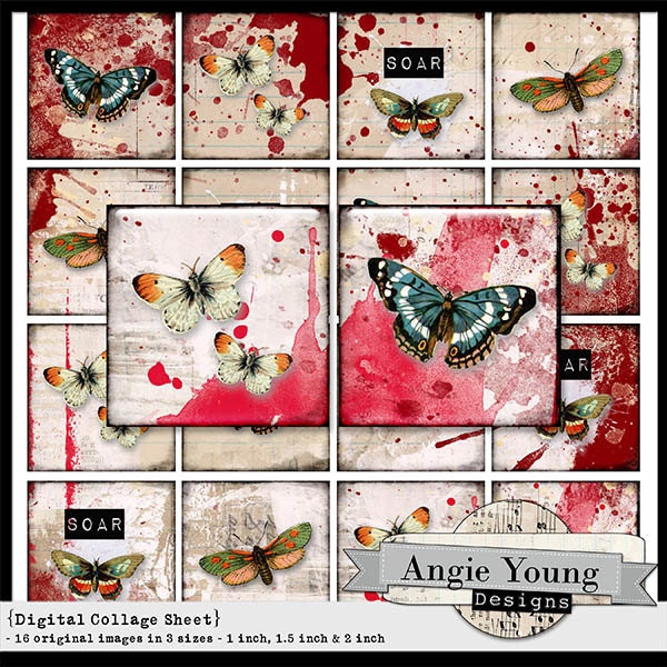 Digital Collage Sheet Squares 1x1 inch Butterfly Butterflies 2x2 inch 1.5x1.5 inch Vintage Jewelry Pendants Printable Images Magnets sq92