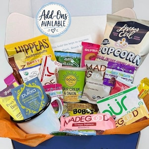 College Care Package Snack Box with Mug, Organic Treats, Personalized Card