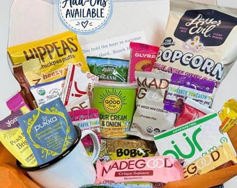 College Care Package Snack Box with Mug, Organic Treats, Personalized Card