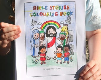 Bible Stories Coloring Book for Kids: Christian Art, Sunday School (PDF & PNG Downloadable Files)