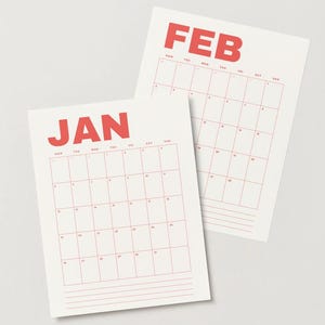 エレガントな2026年マンスリープランナー 月曜始まり 縦型壁掛けカレンダー ホワイト＆ベージュ 印刷可能なPDF