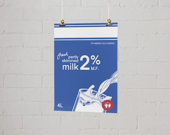2 Percent Partly Skimmed Milk Poster Art Print - Canadian Bagged Milk - Digital Artwork
