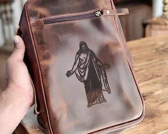 Personalized Full-Grain Leather Bible Cover with Handle, Christian Gift