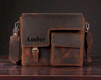 Distressed Handmade Leather Messenger Bag | Rustic Full-Grain Laptop Satchel