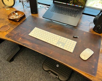 Handmade Leather Desk Mat Set, Vintage Brown, Office Accessory