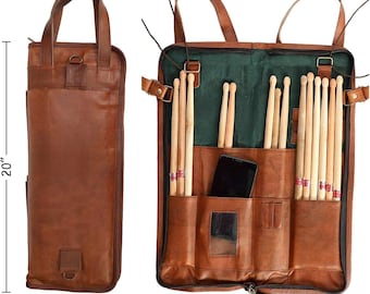 Personalized Leather Drumstick Bag, Handmade Drum Accessory Organizer
