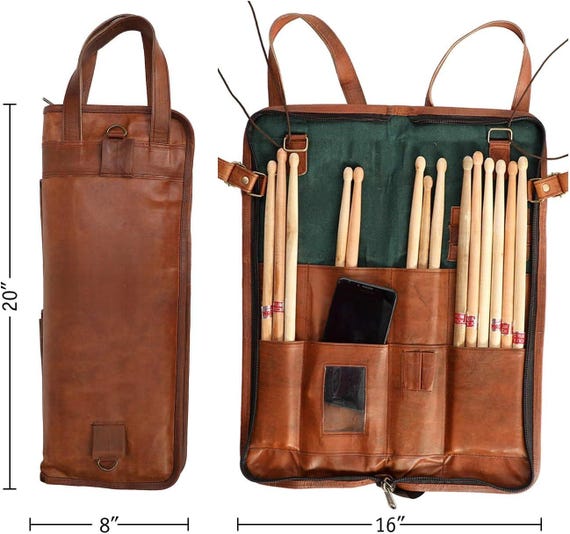Personalized Leather Drumstick Bag, Handmade Drum Accessory Organizer