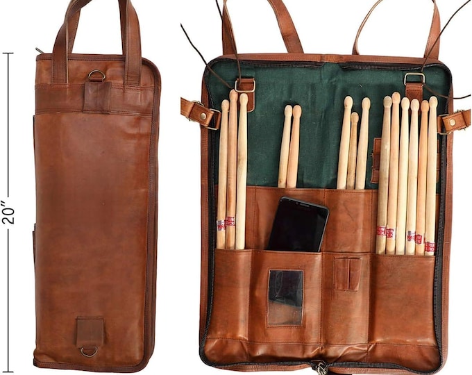 Personalized Leather Drumstick Bag, Handmade Drum Accessory Organizer