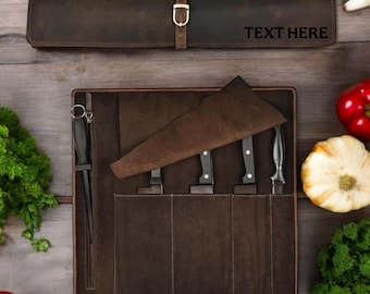 Estuche para cuchillos de chef de cuero hecho a mano / Almacenamiento rústico personalizado para cuchillos