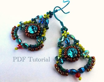 Crystal Loop Earrings PDF tutorial New Pattern Earrings Beaded earrings tutorial Seed bead beadwork Beading Pattern instructions