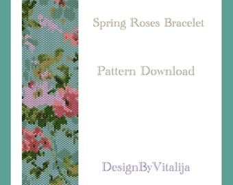 Peyote Beaded Tutorial, Beaded Bracelet PDF, One Drop Peyote, Roses Pattern, Easy to Follow PDF,