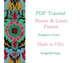 Peyote Beaded Tutorial Loom Work Beaded Bracelet  Fantasy Flower Pattern Bracelet Pattern Cuff Pattern PDF Tutorial Digital