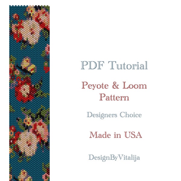 Peyote Beaded Tutorial Loom Work Beaded Bracelet Victorian Roses Pattern Bracelet Pattern Cuff Pattern PDF Tutorial Digital