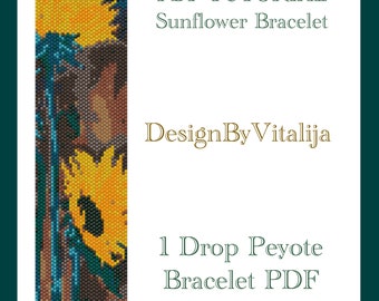 Peyote Beaded Tutorial, Beaded Bracelet PDF, One Drop Peyote, Sunflower Pattern, Easy to Follow PDF,