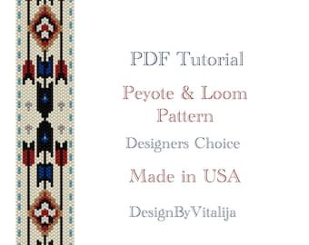 Instant Download Beading Pattern Peyote Stitch Loom Work Pattern  Geometric Flower Pattern Seed Bead Cuff