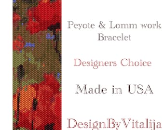 PDF Tutorial, Bracelet Pattern, Poppy Design, Instant Download, Seed Beads Bracelet, Peyote pattern, Loom work pattern