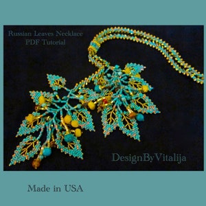 Russian Leaves and Berries Necklace Tutorial Digital Beading Pattern Easy to Download