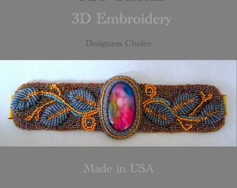 3D Embroidery Bracelet Pattern Dimensional Leaf Tutorial Bead Embroidery Pattern