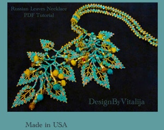 Russian Leaves and Berries Necklace Tutorial Digital Beading Pattern Easy to Download