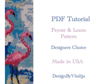 Flamingo Bracelet Peyote Beaded Tutorial Loom Work Beaded Bracelet Flamingo Pattern Bracelet Pattern Cuff Pattern PDF Tutorial Digital