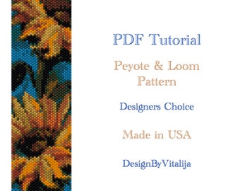 Peyote Beaded Tutorial Loom Work Beaded Bracelet Sunflower Pattern Bracelet Pattern Cuff Pattern PDF Tutorial Digital