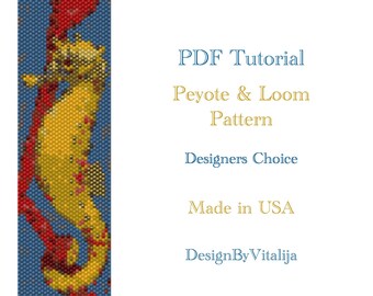 Seahorse Bracelet Peyote Beaded Tutorial Loom Work  Beaded Bracelet Pattern Cuff Pattern PDF Tutorial Digital