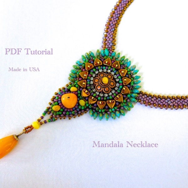 Embroidered Mandala Necklace Digital Tutorial PDF Pattern  Embroidery Tutorial