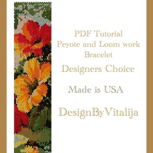 PDF Tutorial, Peyote and Loom Work pattern, Beaded Bracelet, Hibiscus Design Instant Download