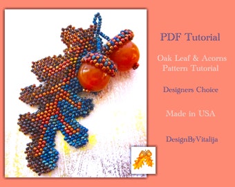 Beaded Oak Leaf And Acorns Necklace Brooch Brick Stitch Pattern Leaf Peyote Acorn Digital Pattern