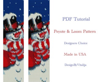 Snowman Peyote Pattern Loom Bead Pattern Snowman Bracelet tutorial Cuff Snowman Digital Download