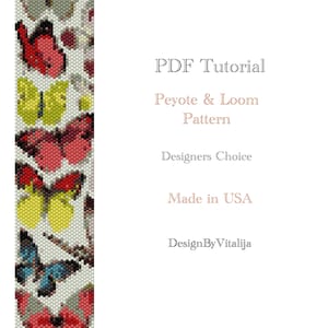 Peyote Beaded Tutorial Loom Work  Beaded Bracelet Summer Butterfly Pattern Bracelet Pattern Cuff Pattern PDF Tutorial Digital